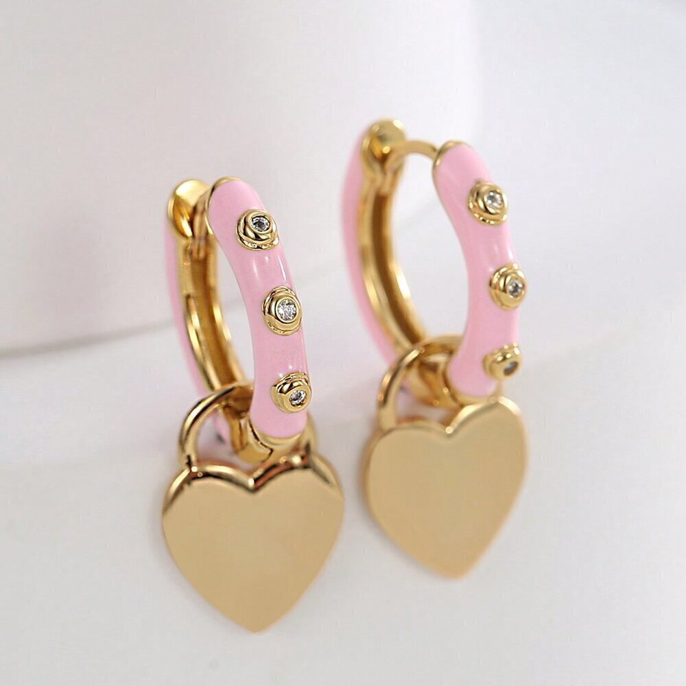 Yellow Gold toned Elegant Women's Heart-Shaped hoop Earrings